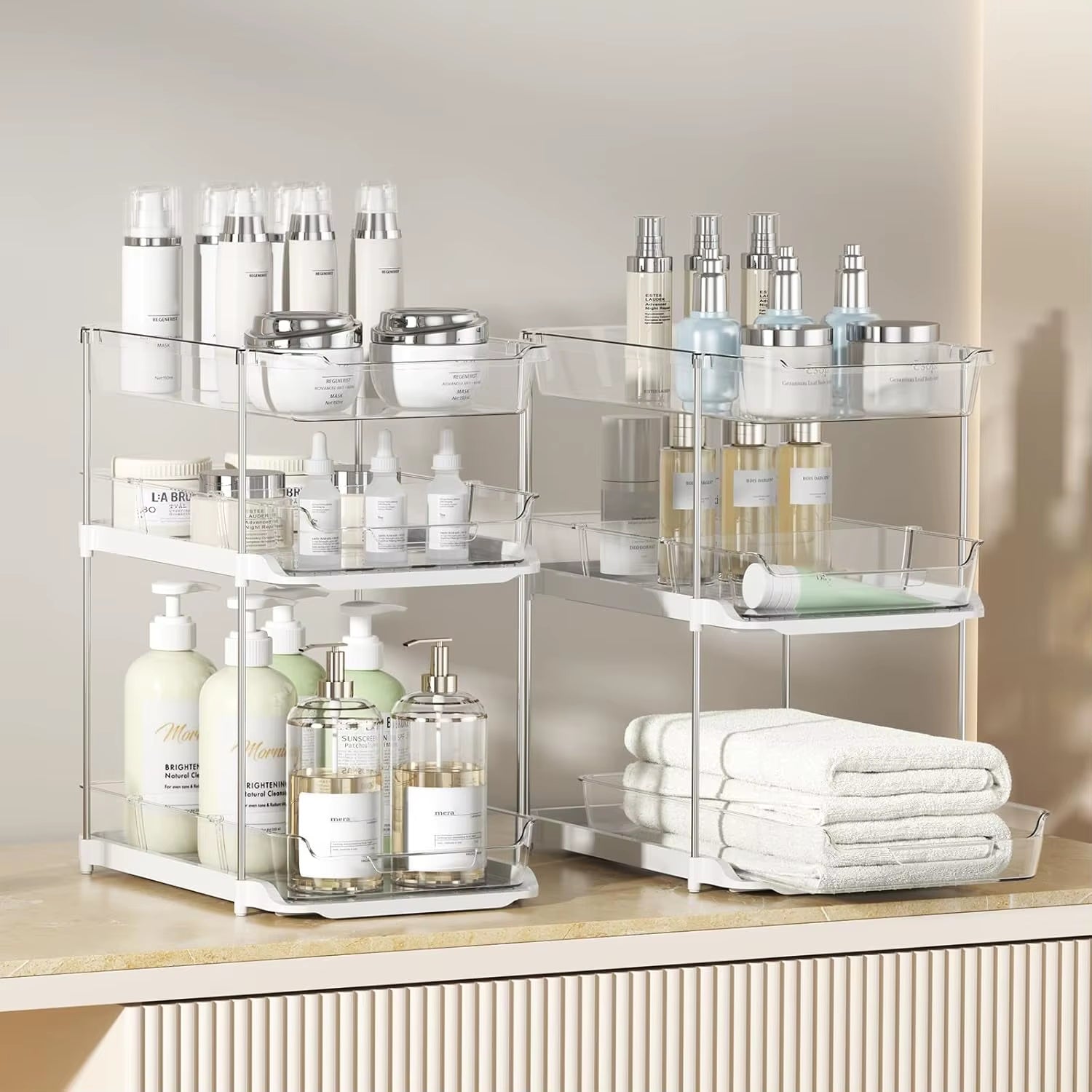 3-Tier Bathroom under Sink Organizers and Storage Pantry Organization Pull Out Clear Kitchen Bathroom Cabinet Organizer