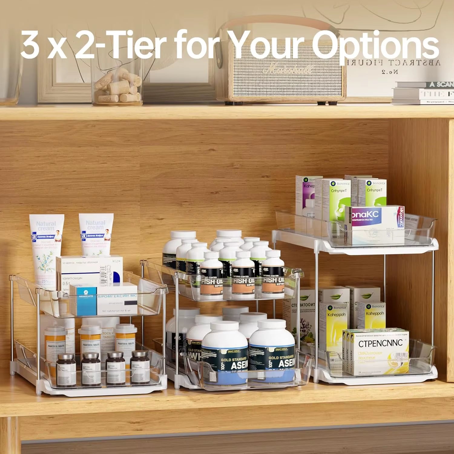3-Tier Bathroom under Sink Organizers and Storage Pantry Organization Pull Out Clear Kitchen Bathroom Cabinet Organizer