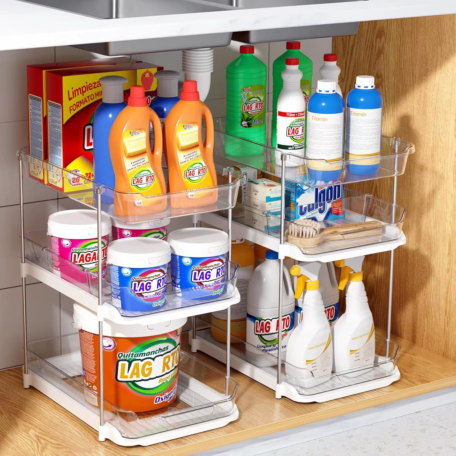 3-Tier Bathroom under Sink Organizers and Storage Pantry Organization Pull Out Clear Kitchen Bathroom Cabinet Organizer