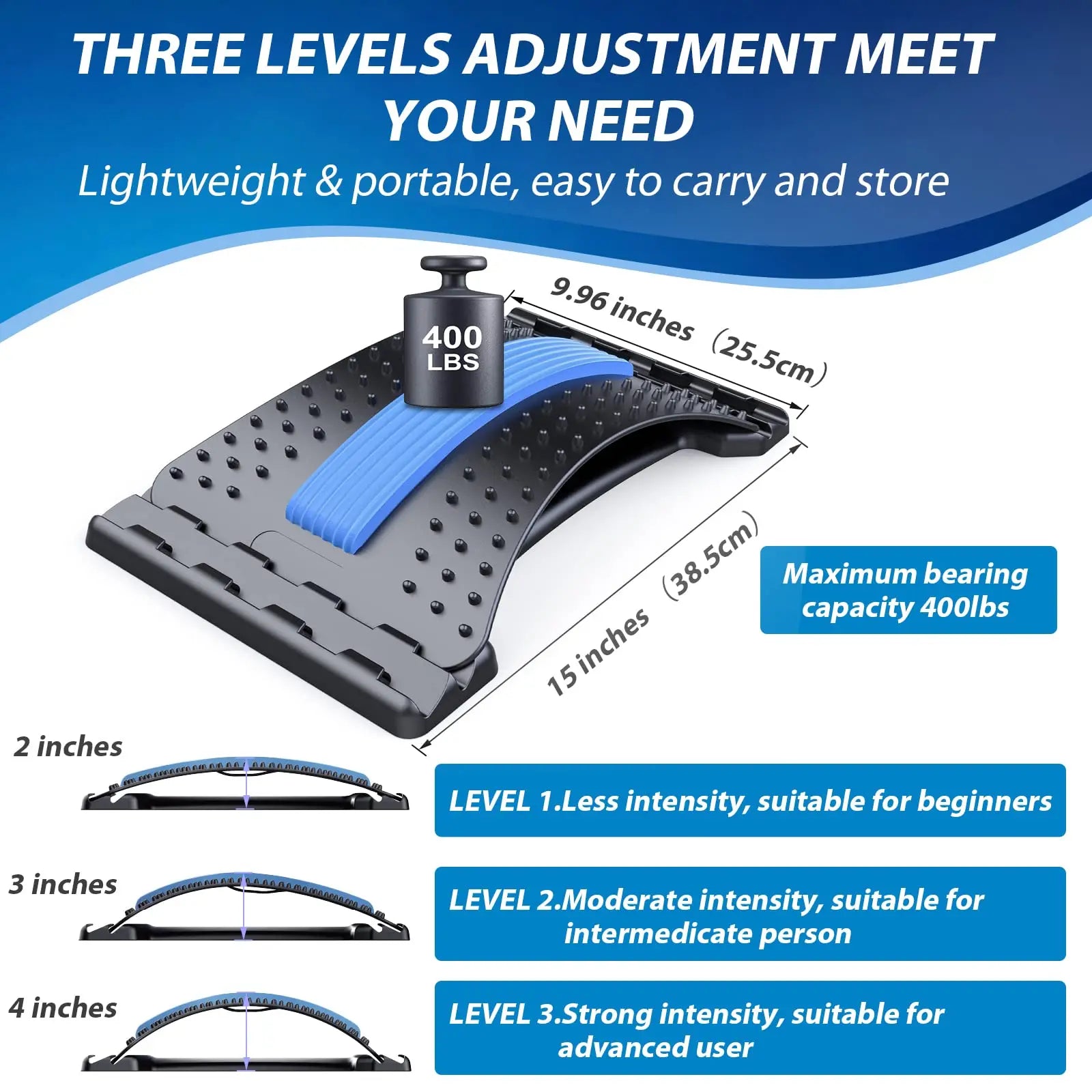 Ergonomic Back Pain Relief Device 4-Level Adjustable Back Stretcher with Acupressure Point Home Office Use