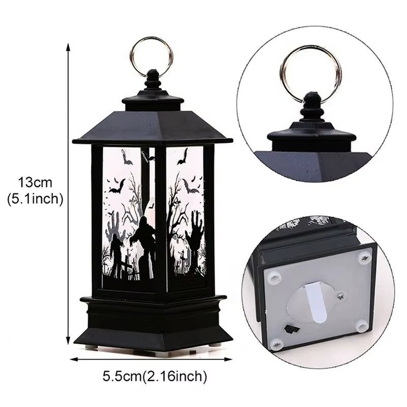Hanging Halloween Vintage Lantern Flame Holiday Lights LED Candle Light Battery Powered Ornaments Home Party Decor
