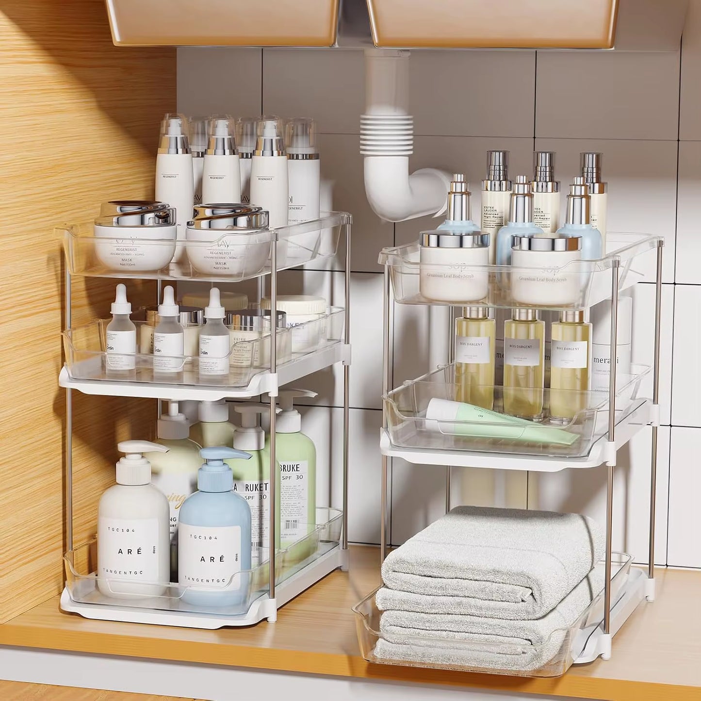 3-Tier Bathroom under Sink Organizers and Storage Pantry Organization Pull Out Clear Kitchen Bathroom Cabinet Organizer