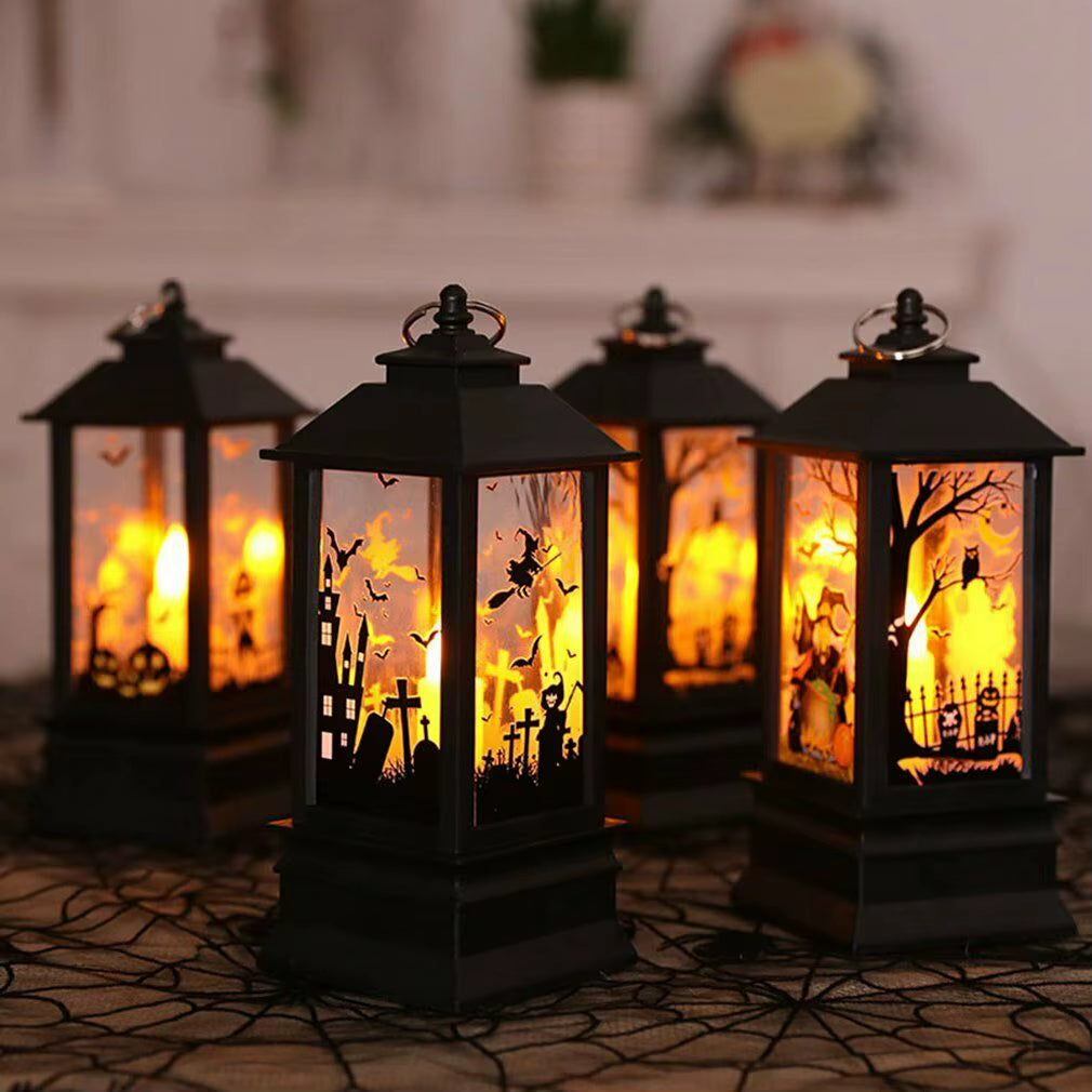Hanging Halloween Vintage Lantern Flame Holiday Lights LED Candle Light Battery Powered Ornaments Home Party Decor