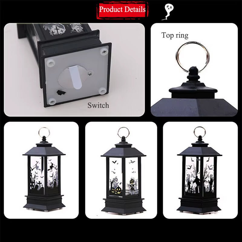 Hanging Halloween Vintage Lantern Flame Holiday Lights LED Candle Light Battery Powered Ornaments Home Party Decor