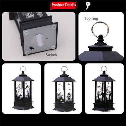 Hanging Halloween Vintage Lantern Flame Holiday Lights LED Candle Light Battery Powered Ornaments Home Party Decor
